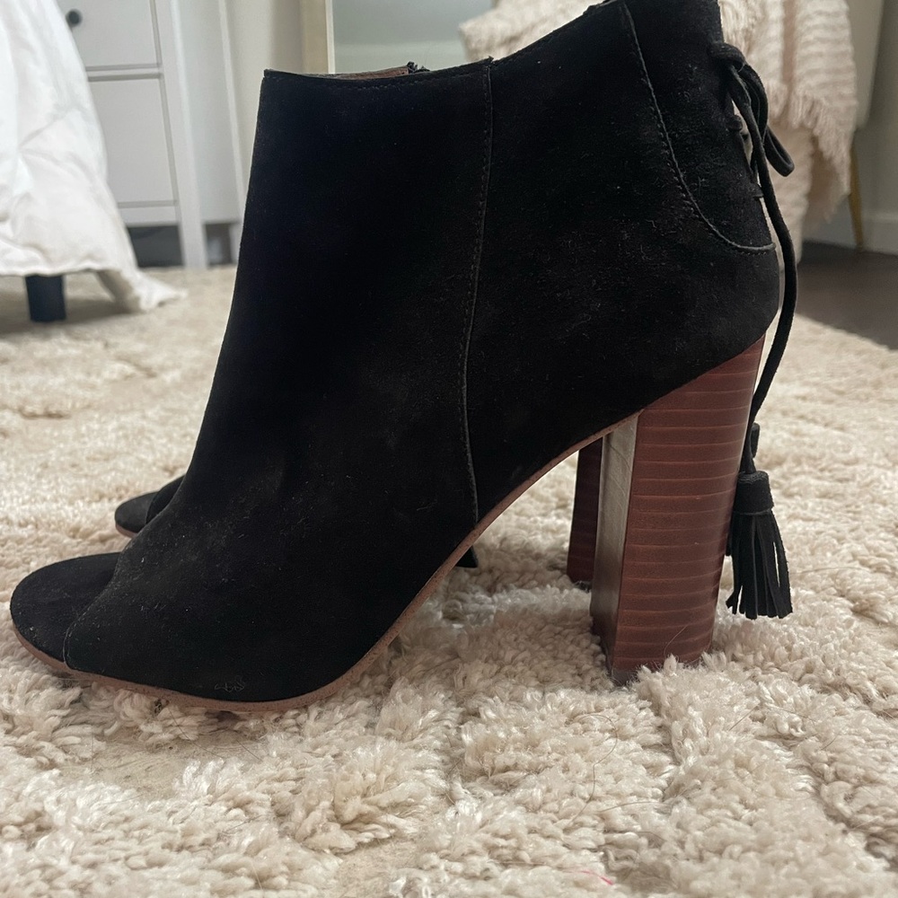 Halogen Black Suede Heeled Boots with Tassel